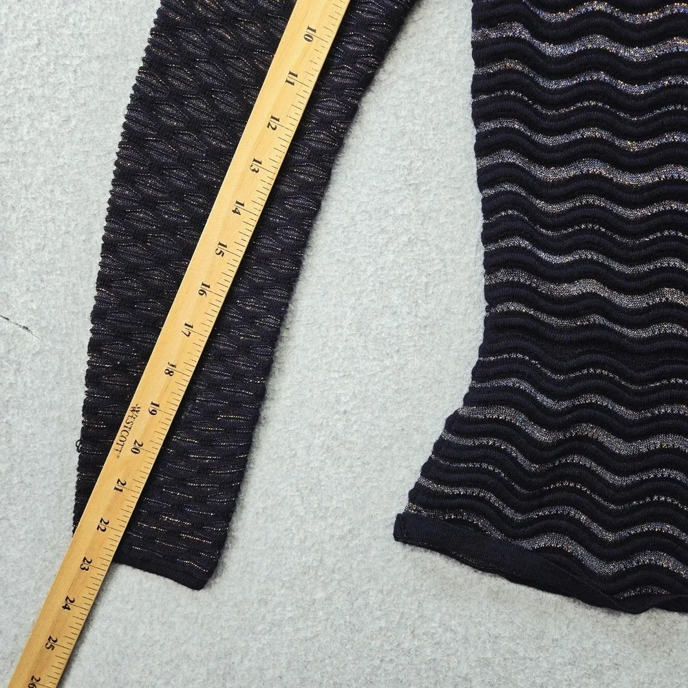 Tory‎ Burch Sweater Womens S Navy Metallic Wave Knit Crewneck Pullover Fitted